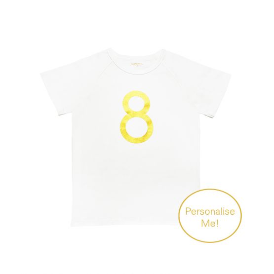 Number 8 Tee in White/Gold (Personalisable)