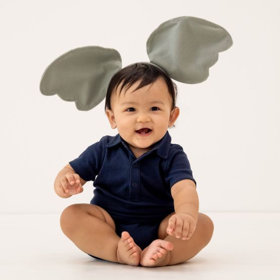 Baby Polo Romper in Navy Waffle Jersey