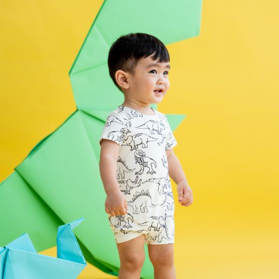 Made for Play - Baby Romper in Dino Sketch Print in White