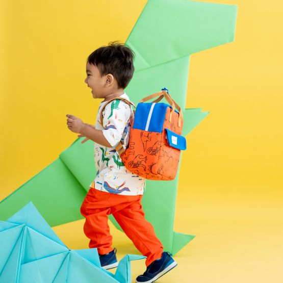 *New* Kids Insulated Backpack in Dino Print - Orange (Personalisable)
