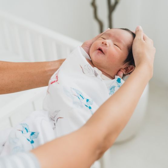 Baby Organic Swaddle - Cranes (Personalisable)