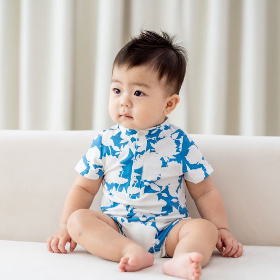Garden Series - Baby Boy Jersey Romper in Blue Floral (Personalisable)