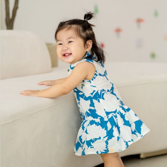 Garden Series - Baby Girl Dress in Blue Floral