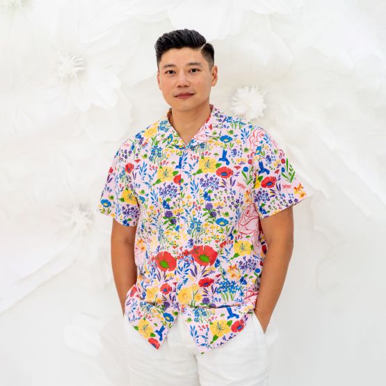Garden Series - Men's Camp Collar Shirt in Pink - Relaxed Fit
