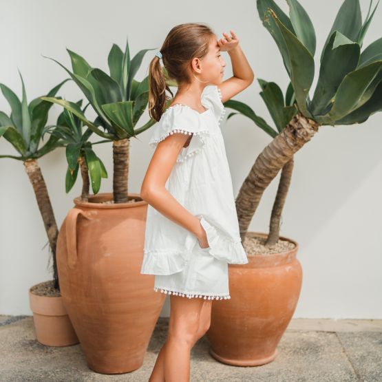 Resort Series - Girls Pom Pom Shorts in White