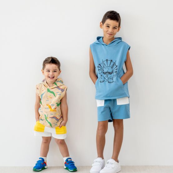 Made for Play - Hoodie Tank in Triceratops Print in Blue