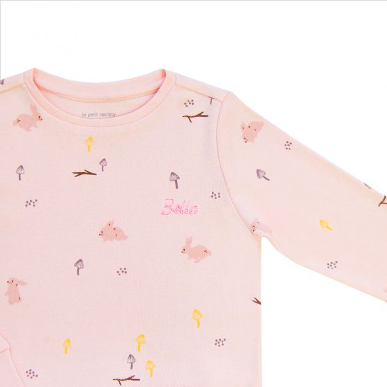 Kids Long Sleeve Organic Pyjamas Set in Pink Rabbit Print (Personalisable)