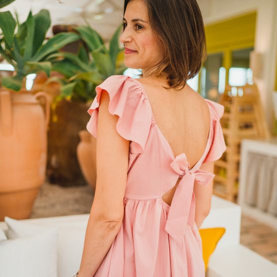 Resort Series - Ladies Flutter Sleeves Baby Doll Dress in Pink