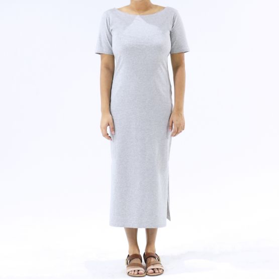 Jersey Boat Neck Melange Grey Ladies Midi Dress