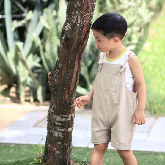 Tie-Strap Sand Beige Kids Short Overalls