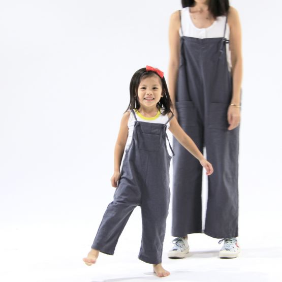 Tie-Strap Slate Grey Kids Long Overalls