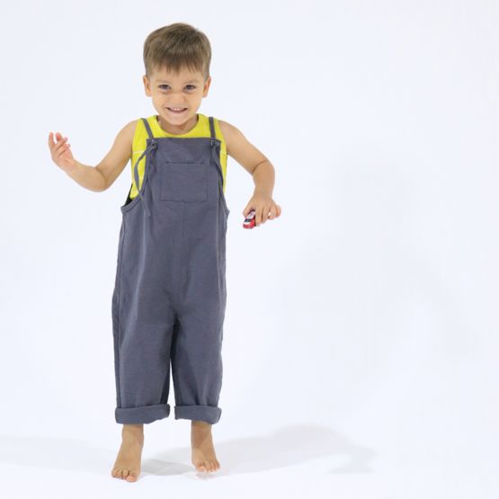 Tie-Strap Slate Grey Kids Long Overalls