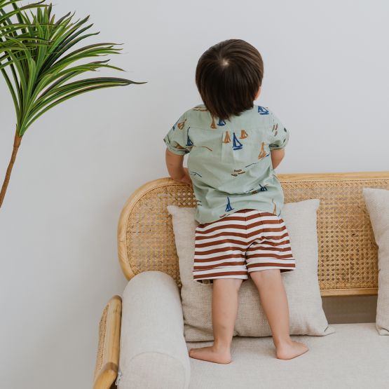 Resort Series - Kids Terry Shorts in Brown Stripes