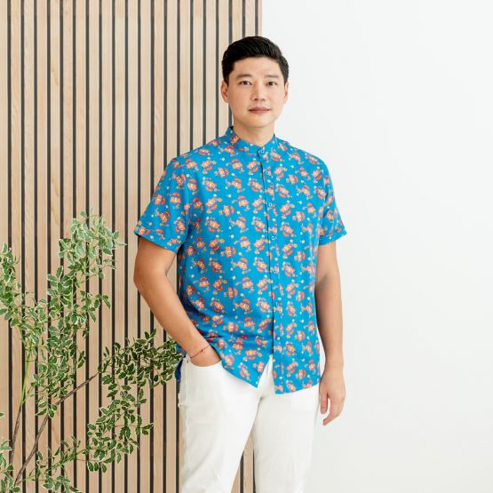 Lion Dance Series - Men’s Shirt in Blue (Personalisable)