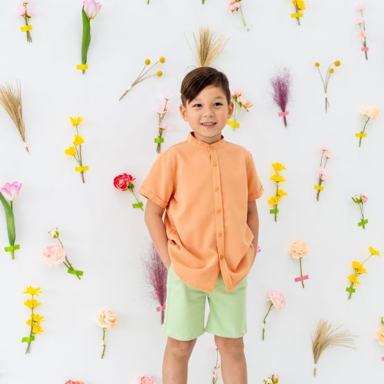 Mandarin Orange Series - Boys Plain Shirt in Orange (Personalisable)