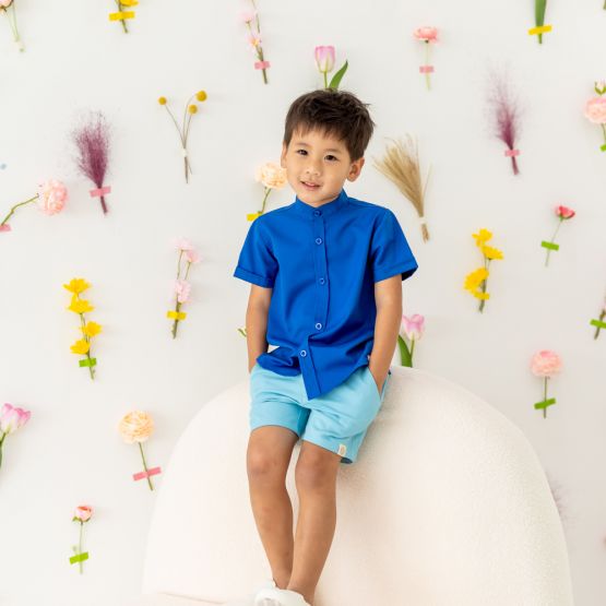 Mandarin Orange Series - Boys Plain Shirt in Blue (Personalisable)
