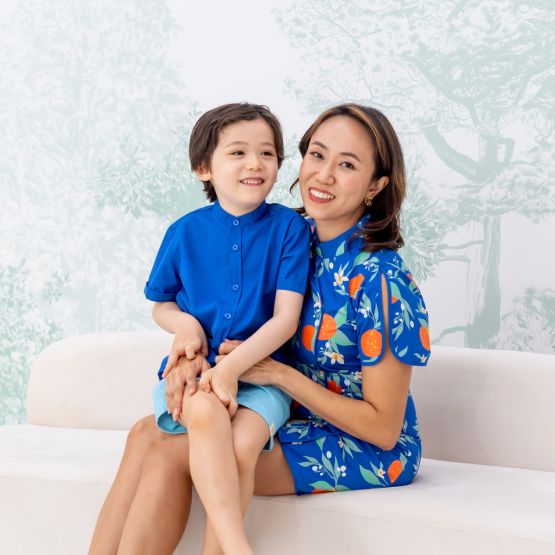 Mandarin Orange Series - Boys Plain Shirt in Blue (Personalisable)