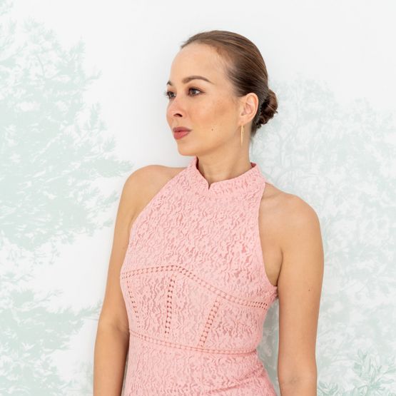 Spring Series - Ladies Halter Lace Dress in Pink