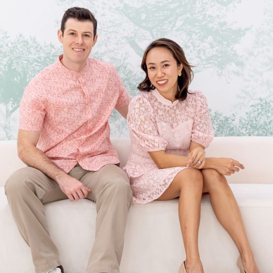 Spring Series - Ladies Puff Sleeve Lace Dress in Pink 