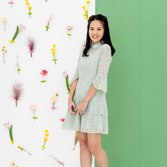 Spring Series - Ladies Bell Sleeve Lace Dress in Sage