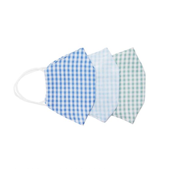 Set Of 3 Reusable Kids & Adult Masks in Blue, Green & Pastel Blue Gingham (Personalisable)