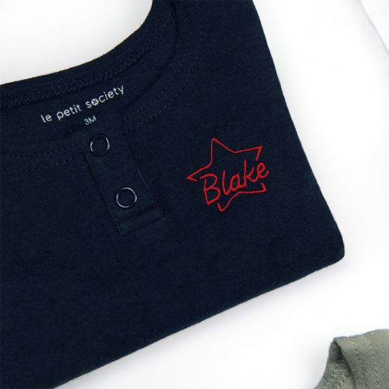 Long Sleeves Navy Baby Onesie (Personalisable)