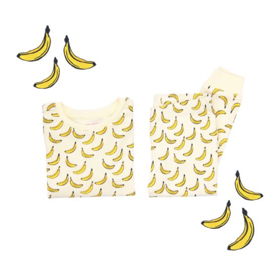 Kids Long Sleeve Organic Pyjamas Set in Banana Print (Personalisable)