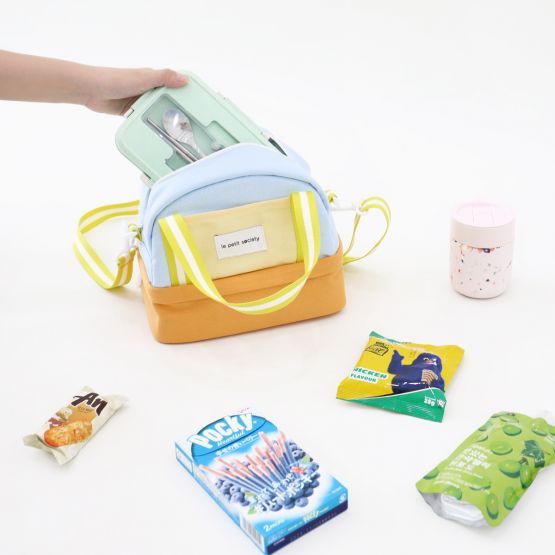 Kids Thermal Lunch Bag in Pastel Colour Block with Yellow Strap (Personalisable)