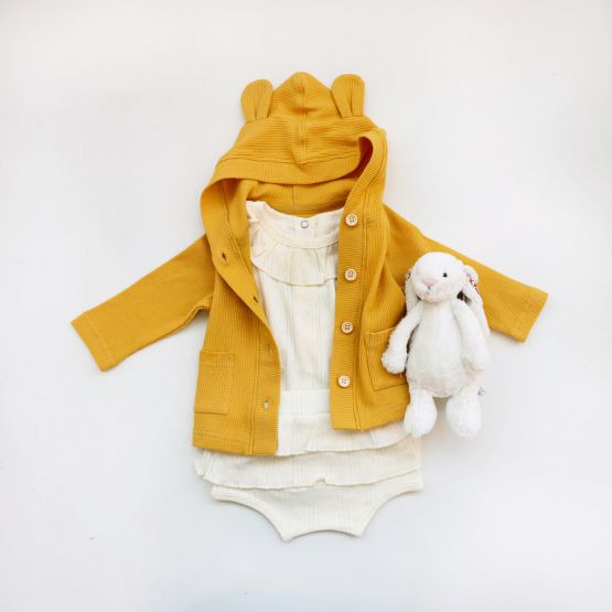 Baby Bear Cardigan in Marigold Waffle Jersey