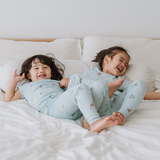 Kids Short Sleeve Organic Pyjamas Set in Deer Print (Personalisable)