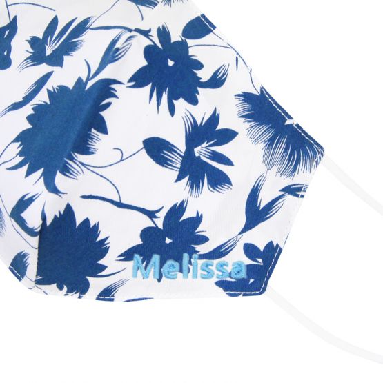 Reusable Kids & Adult Mask in Porcelain Floral Calligraphy Print (Personalisable)
