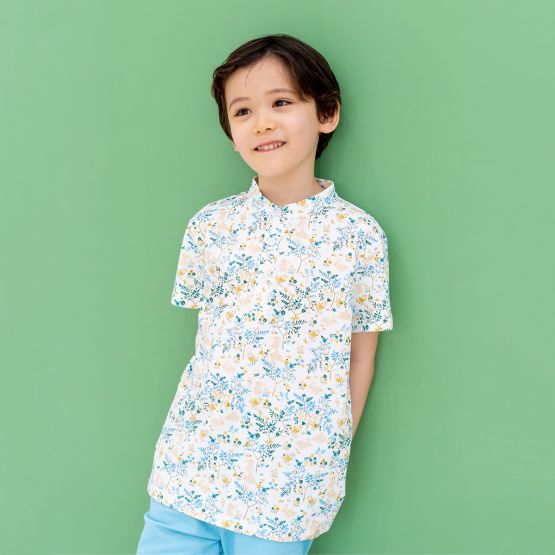 Rabbit Series - Boys Jersey Shirt in Beige Woodlands Print