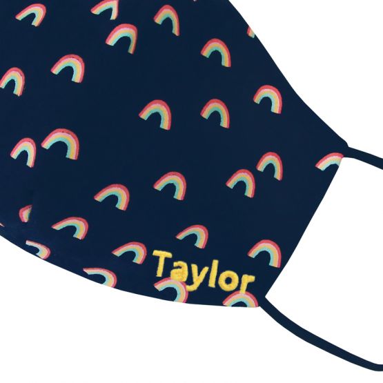 Reusable Kids & Adult Mask in Rainbow Print (Navy) (Personalisable)