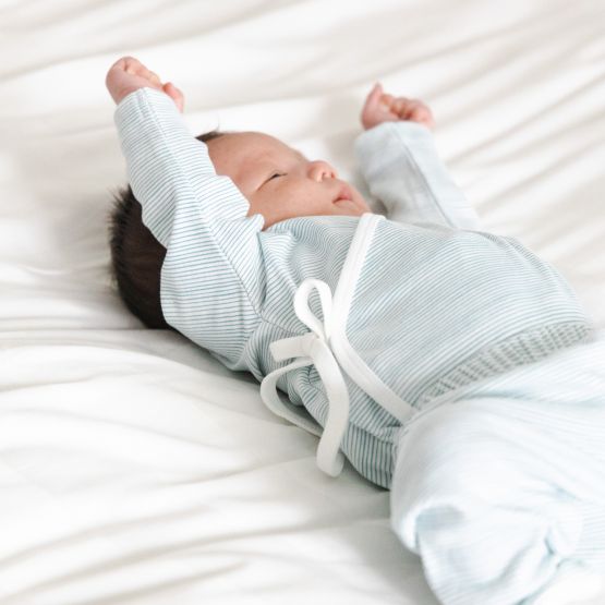 Baby Organic Long Sleeves Kimono Top in Blue Stripes (Personalisable)