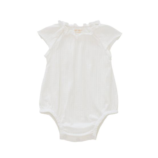Baby Girl Bubble Romper in White Pointelle Cotton