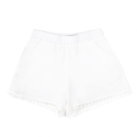 Resort Series - Girls Pom Pom Shorts in White